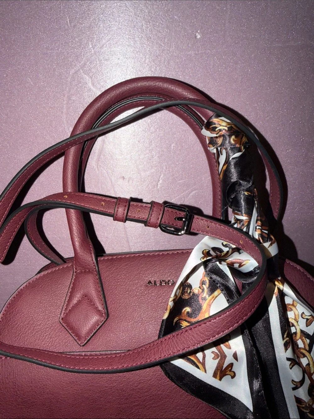 Like New ALDO Burgundy Kerrigan Dome Satchel Bag with Twilly Scarf